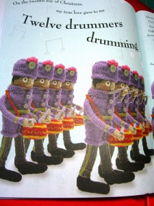 Twelve Drummers Drumming knit by Fiona Goble